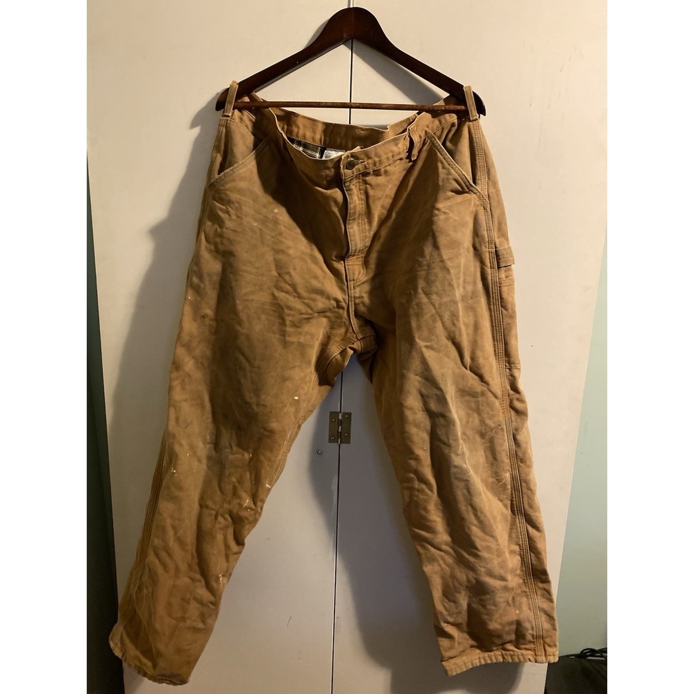 Vintage Carhartt B111 BRN Flannel Lined Carpenter Pants Distressed Brown 40x32